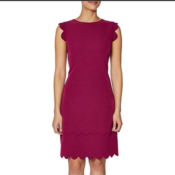 Betsey Johnson's Scalloped Sheath Dress Sleeveless Sangria Size 8 - Picture 1 of 12